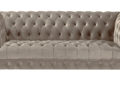 Beidzas velveta dīvāns ar kolonādes mēbelēm un pogām, savienojot Chesterfield mēbeles.